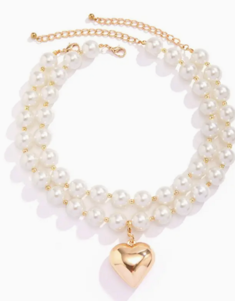 Lustrous Pearl Beaded Layered Heart Necklace