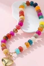 Multi Beaded Heart Charm Toggle Necklace