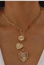 Multi Heart Circle Pendant Y Necklace