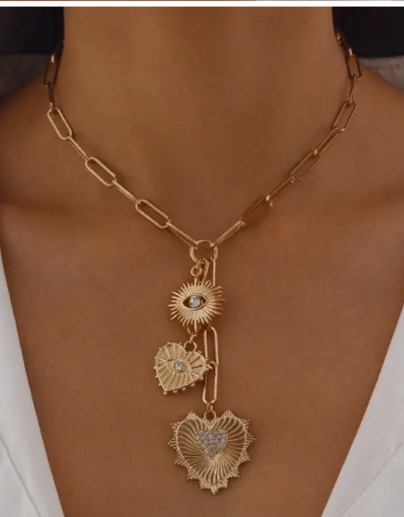 Multi Heart Circle Pendant Y Necklace