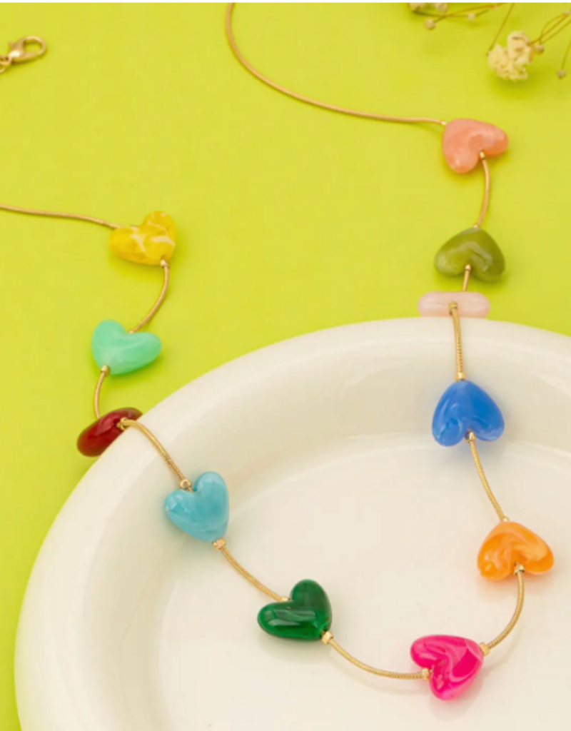 Multicolor Resin Beaded Heart Station Necklace