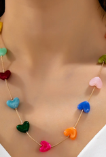 Multicolor Resin Beaded Heart Station Necklace