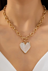 White Inlay Heart Toggle Necklace