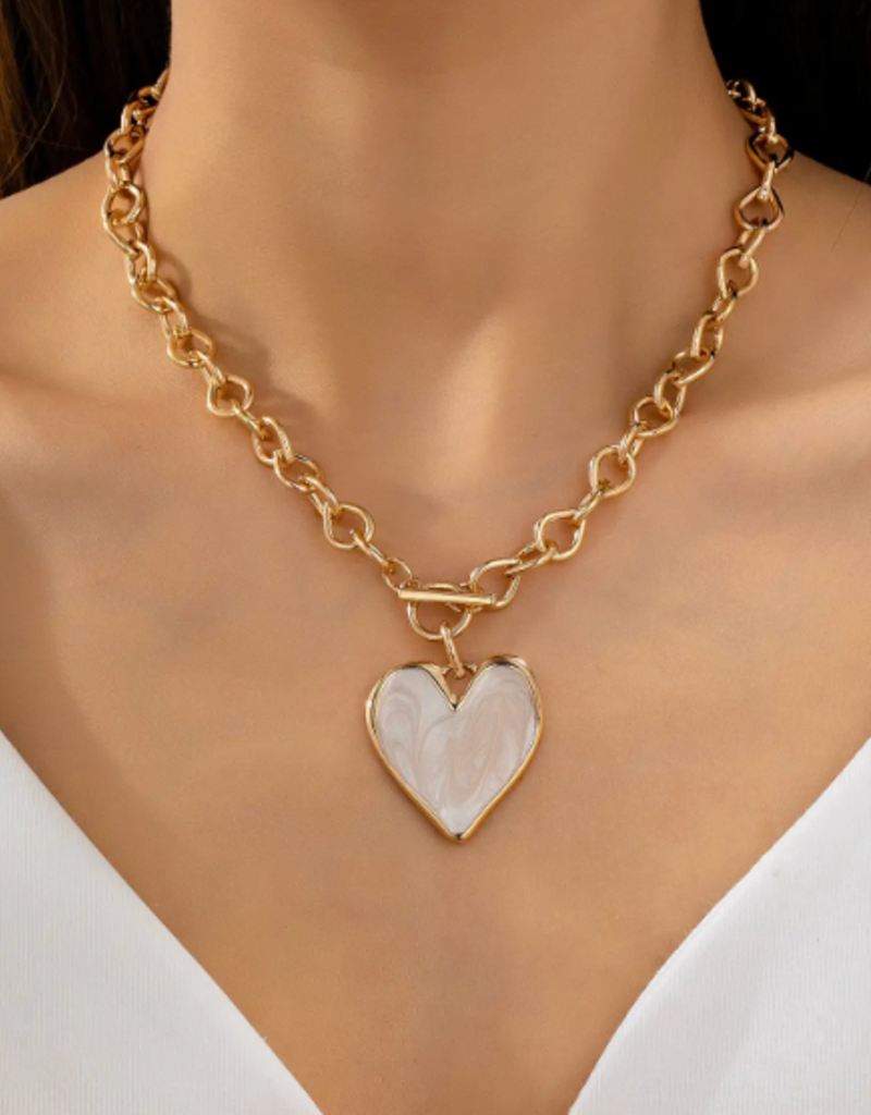 White Inlay Heart Toggle Necklace