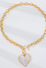 White Inlay Heart Toggle Necklace