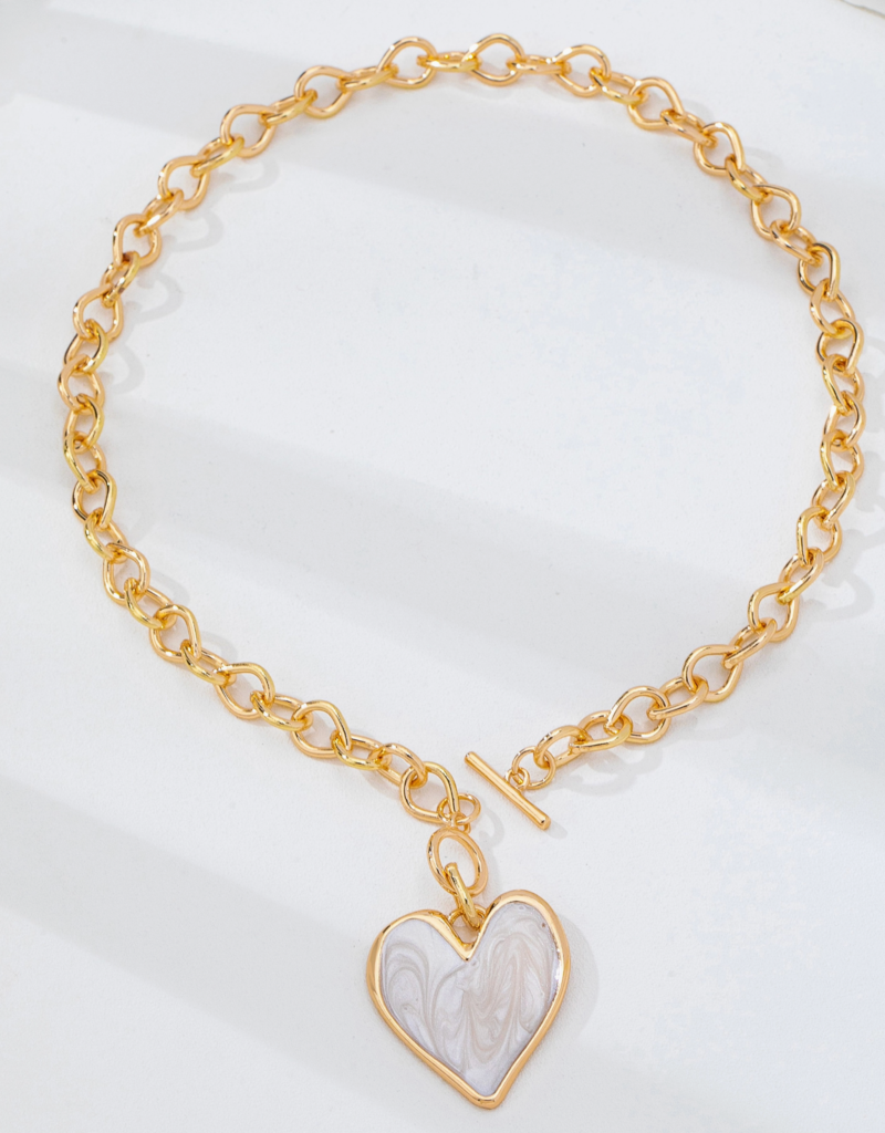 White Inlay Heart Toggle Necklace