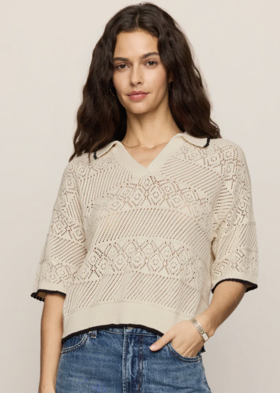 Denman Crochet Polo Sweater