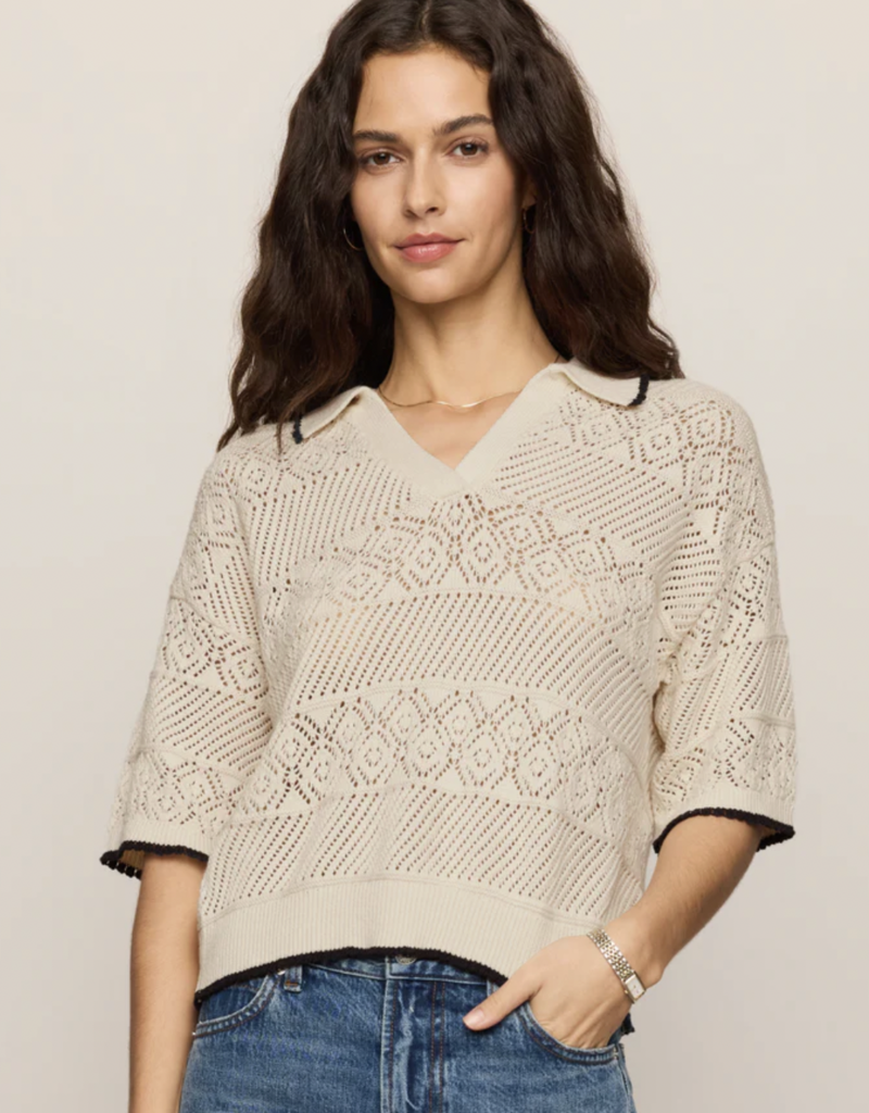 Denman Crochet Polo Sweater