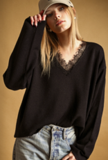 LONG SLEEVE LACE CONTRASTED KNIT TOP