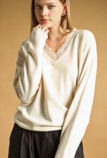 LONG SLEEVE LACE CONTRASTED KNIT TOP