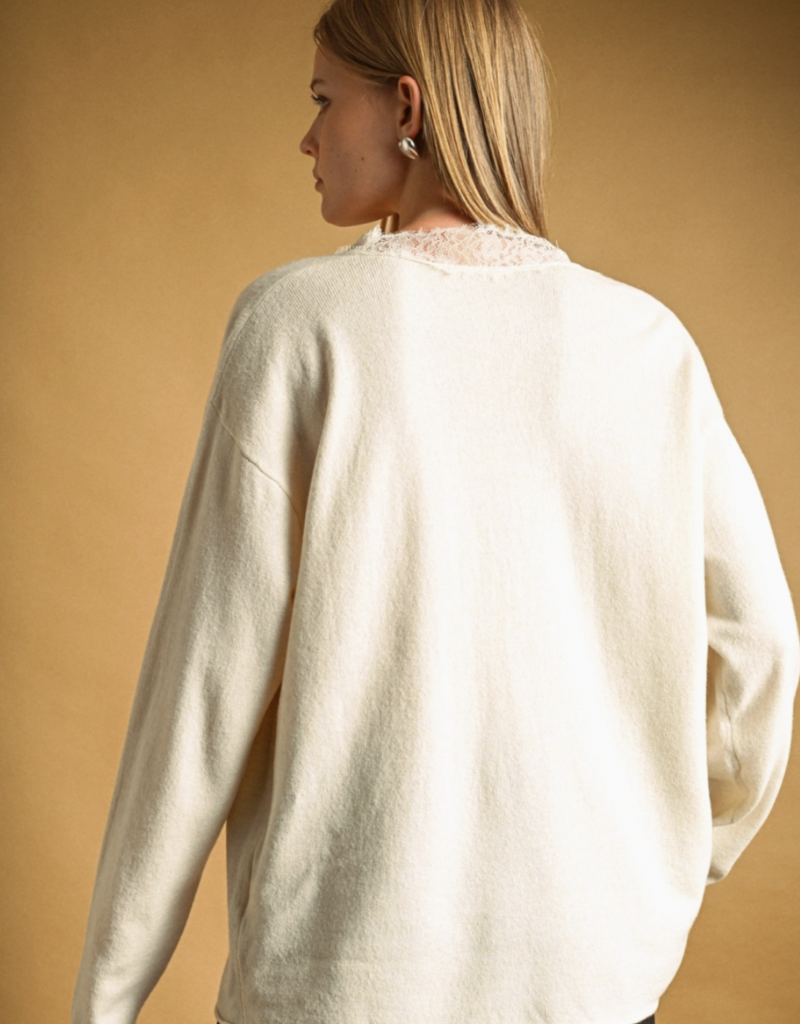 LONG SLEEVE LACE CONTRASTED KNIT TOP