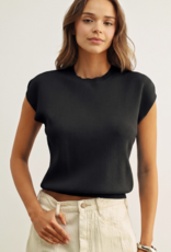 ROUND NECK CAP SHORT SLEEVE KNIT TOP
