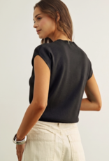 ROUND NECK CAP SHORT SLEEVE KNIT TOP