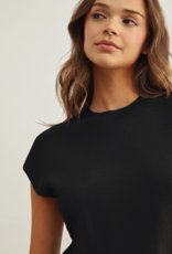ROUND NECK CAP SHORT SLEEVE KNIT TOP