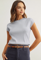 ROUND NECK CAP SHORT SLEEVE KNIT TOP