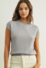ROUND NECK CAP SHORT SLEEVE KNIT TOP