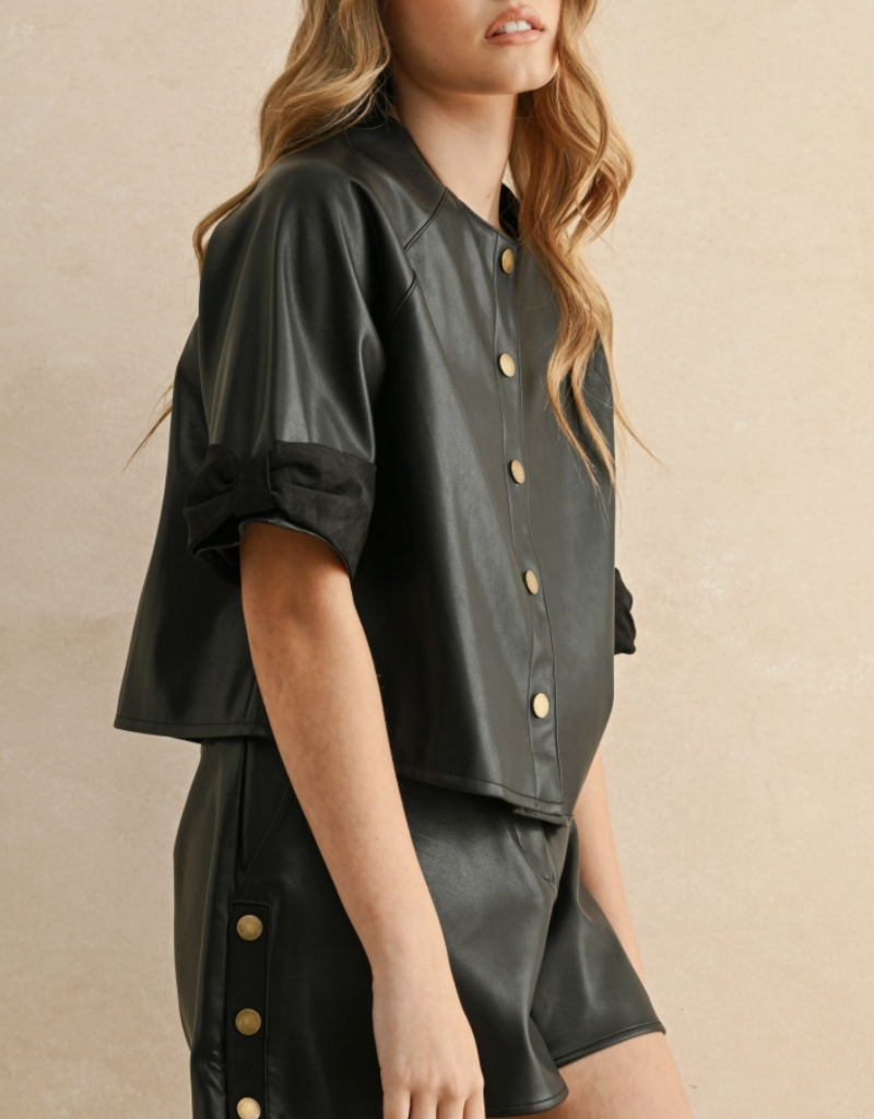 Button Faux Leather Shorts