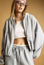 BUBBLE HEM ZIPPER FRONT SWEAT SHIRT