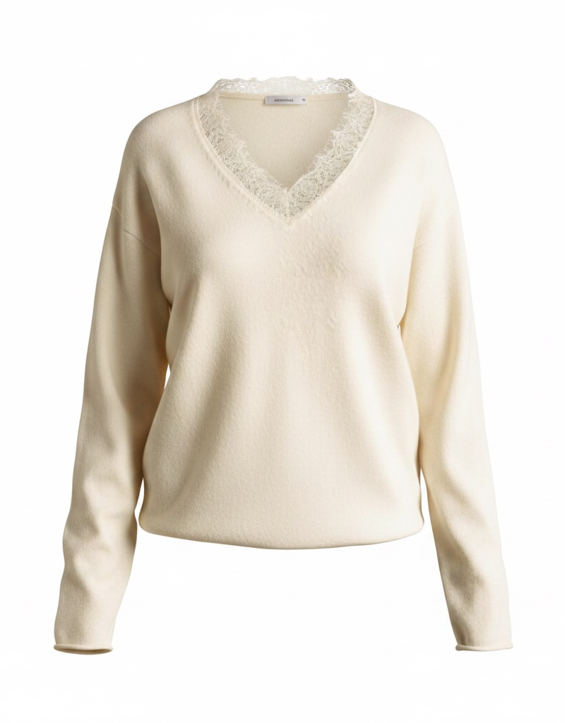 LONG SLEEVE LACE CONTRASTED KNIT TOP