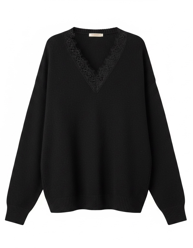 LONG SLEEVE LACE CONTRASTED KNIT TOP