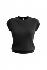 ROUND NECK CAP SHORT SLEEVE KNIT TOP