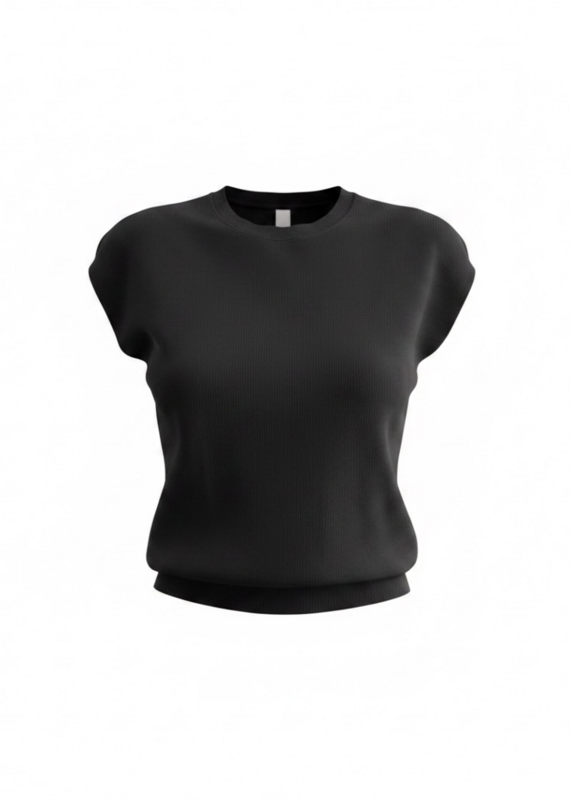 ROUND NECK CAP SHORT SLEEVE KNIT TOP