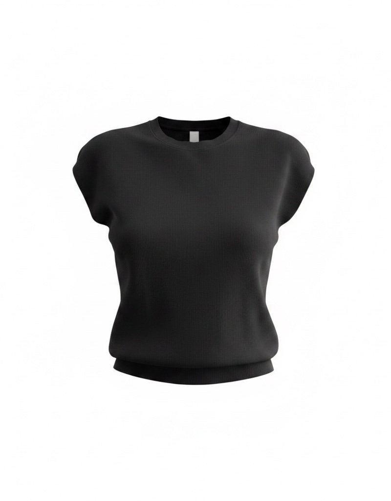 ROUND NECK CAP SHORT SLEEVE KNIT TOP