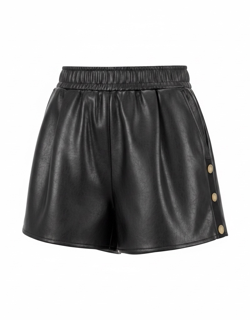 Button Faux Leather Shorts