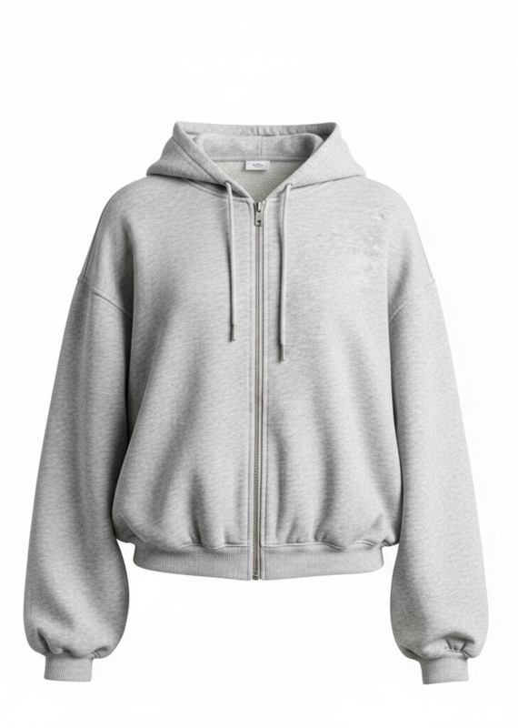 BUBBLE HEM ZIPPER FRONT SWEAT SHIRT