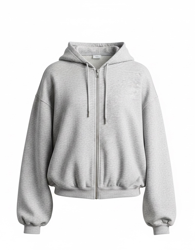 BUBBLE HEM ZIPPER FRONT SWEAT SHIRT
