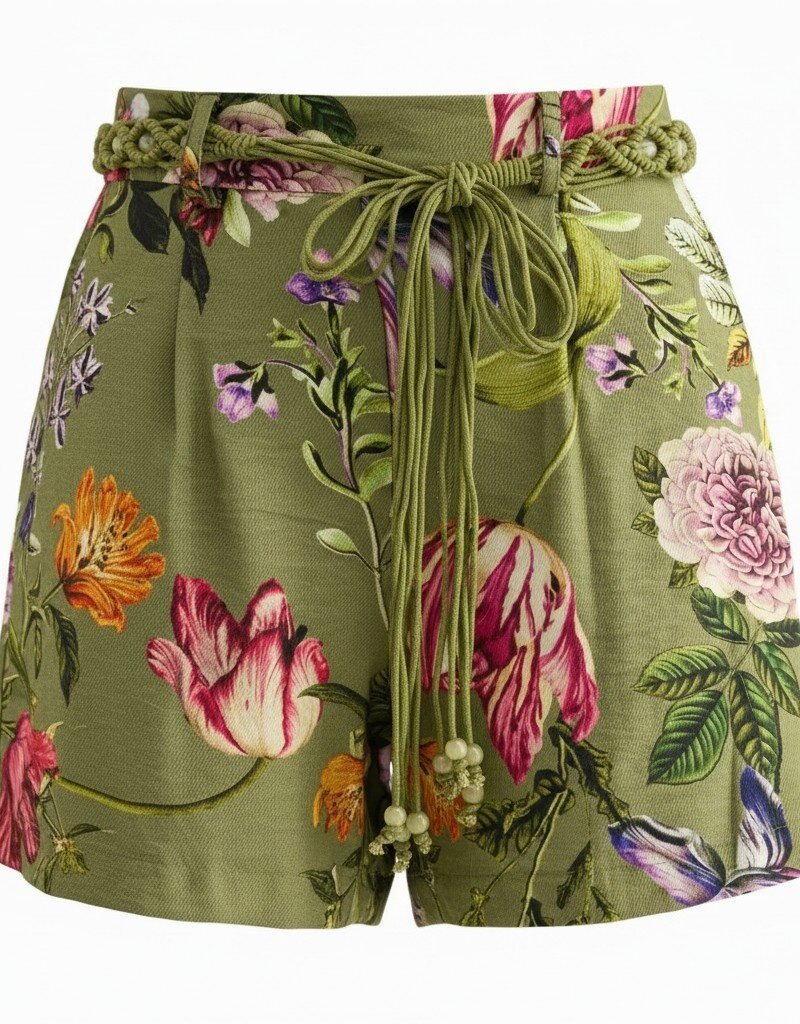 Olive Pleated Shorts