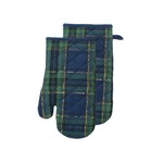 Blue Check Oven Mitt Set