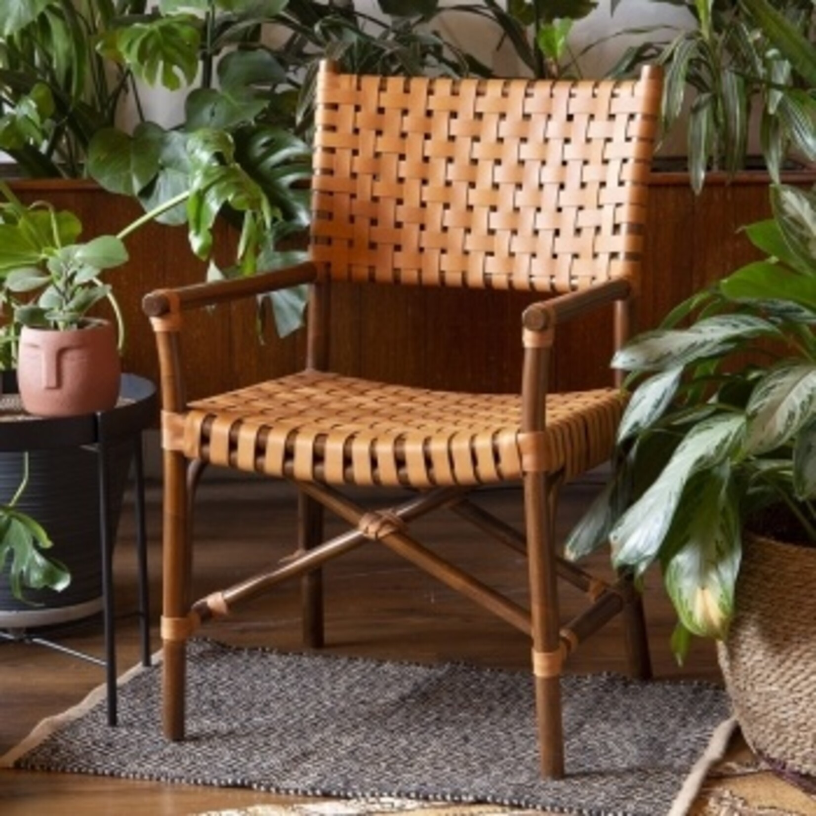 Java Rattan & Leather Arm Chair