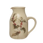 Debossed Stoneware Pitcher w/Holly