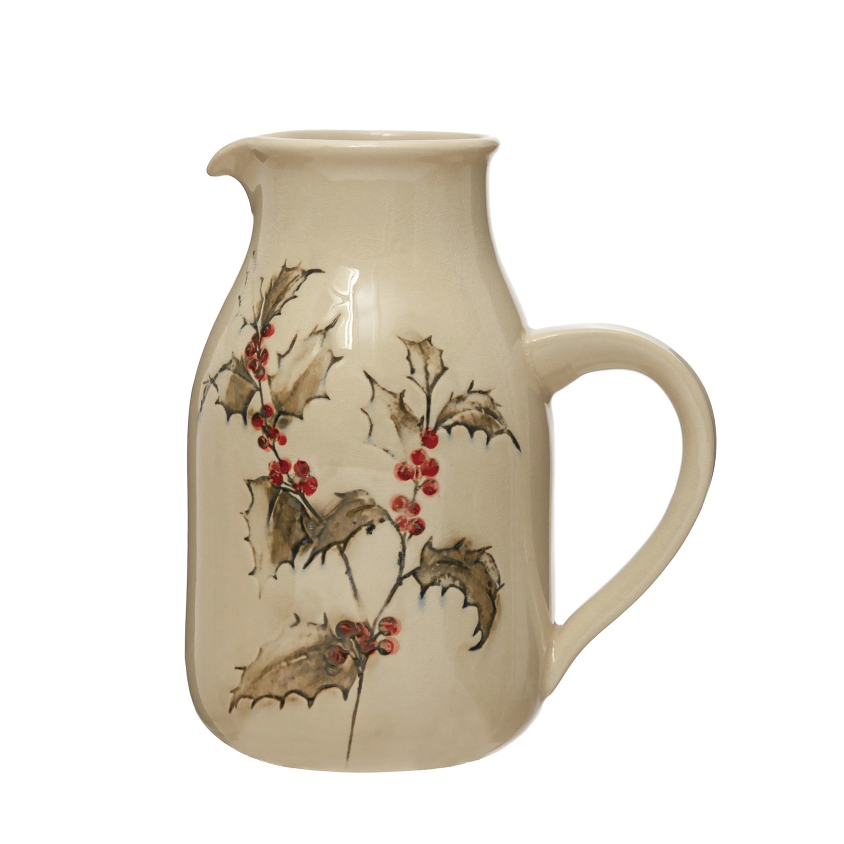 Debossed Stoneware Pitcher w/Holly