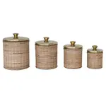 Rattan Wrapped Stainless Steel Canisters - Brass Finish/ S4