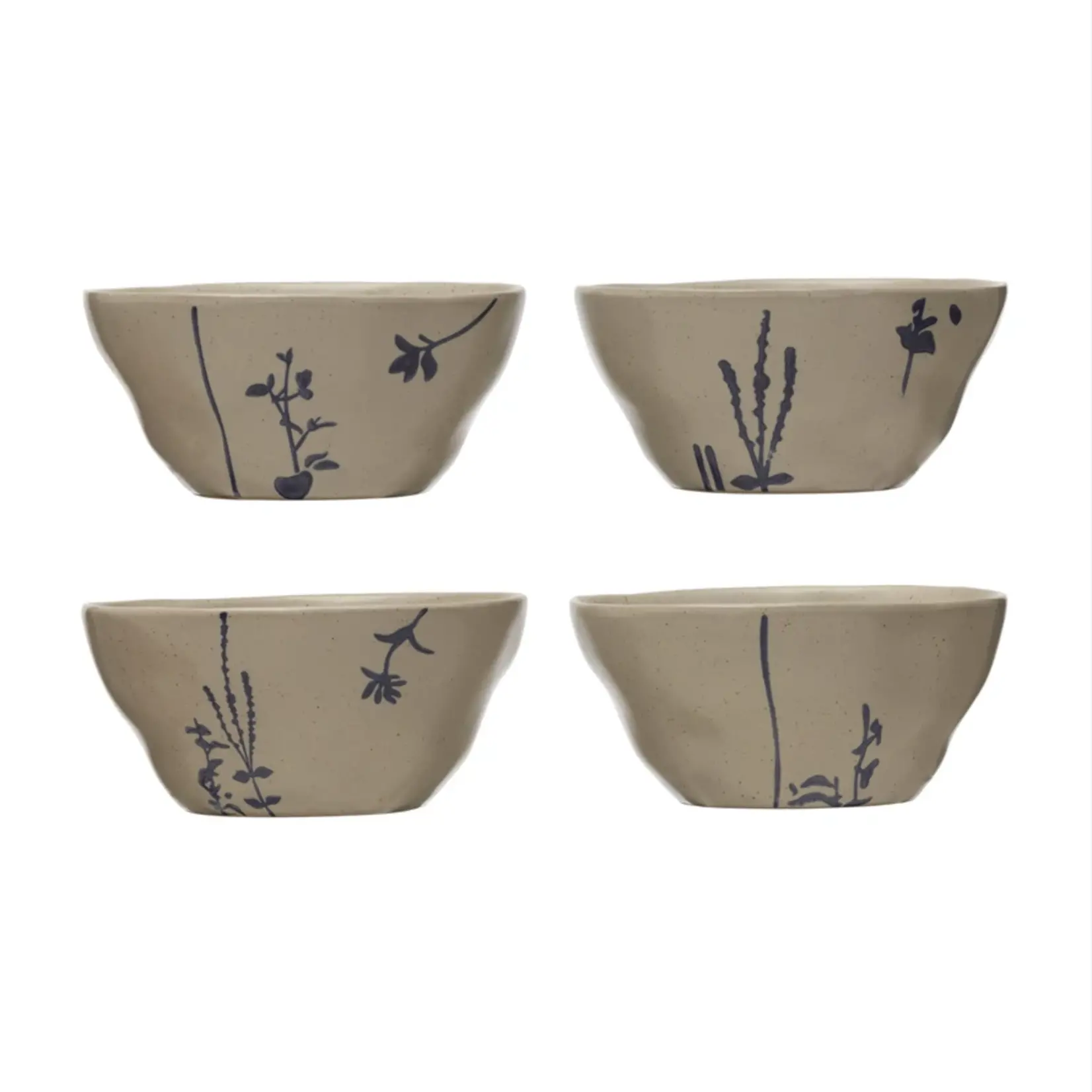 Hand Stampled Botanical Stoneware Bowl - 5"