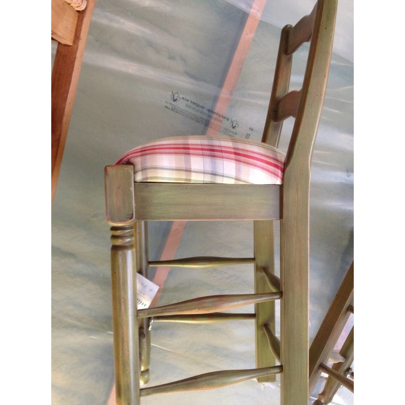 Counter Stool - Green with Plaid Seat