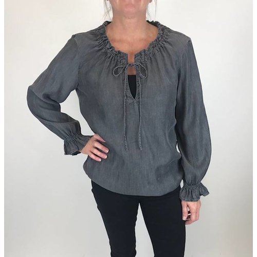 Liverpool Liverpool Ruffle Neck Blouse Carlsbad Acid Wash Liverpool Liverpool Ruffle Neck Blouse Carlsbad Acid Wash