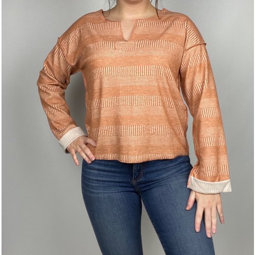 Hem & Thread Hem & Thread Tex Stripe Oversize Crop Rust/Wht Hem & Thread Hem & Thread Tex Stripe Oversize Crop Rust/Wht