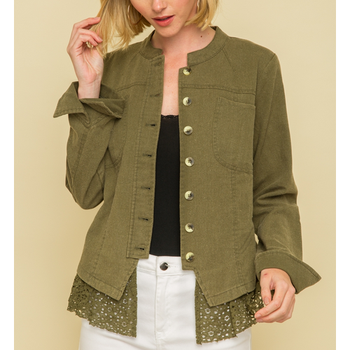 Mystree Mystree Peplum Lace Bttm Jkt OLV Mystree Mystree Peplum Lace Bttm Jkt OLV