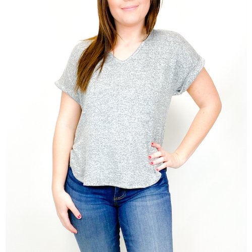 coin1804 Coin1804 Rolled Slv V Neck H Grey coin1804 Coin1804 Rolled Slv V Neck H Grey
