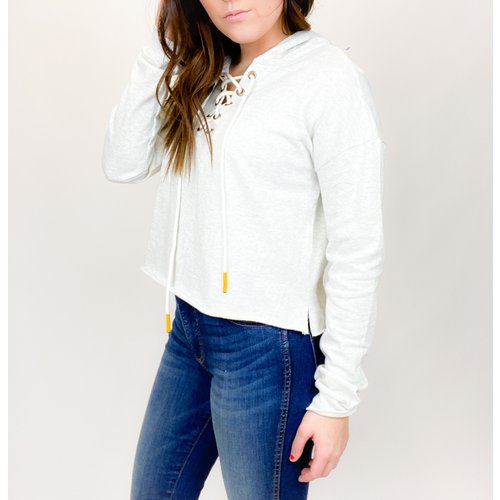 Hem & Thread Hem & Thread Crop Hoodie W/Trim Oat Hem & Thread Hem & Thread Crop Hoodie W/Trim Oat