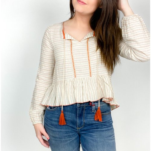 Hem & Thread Hem & Thread Peasant Blouse Taupe/Rust Hem & Thread Hem & Thread Peasant Blouse Taupe/Rust