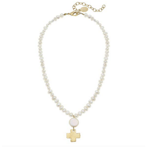 Susan Shaw Gold Cross Pearl Necklace Susan Shaw Gold Cross Pearl Necklace
