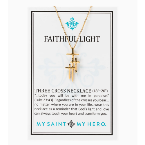 My Saint My Hero My Saint My Hero Faithful Light 3 Cross Necklace Gold My Saint My Hero My Saint My Hero Faithful Light 3 Cross Necklace Gold