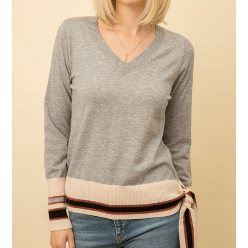 Mystree Mystree V Neck Tie Swtr Gry Mix Mystree Mystree V Neck Tie Swtr Gry Mix