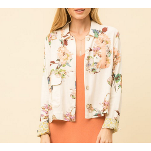 Mystree Mystree Floral Linen Jkt Crm/Mauve Mystree Mystree Floral Linen Jkt Crm/Mauve