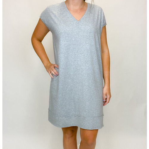 Mod-o-doc Mododoc S/S Double V Neck Dress SMOKE HTHR Mod-o-doc Mododoc S/S Double V Neck Dress SMOKE HTHR