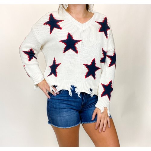 Vintage Havana Vintage Havana Ivy Navy/Red Stars V Neck Vintage Havana Vintage Havana Ivy Navy/Red Stars V Neck